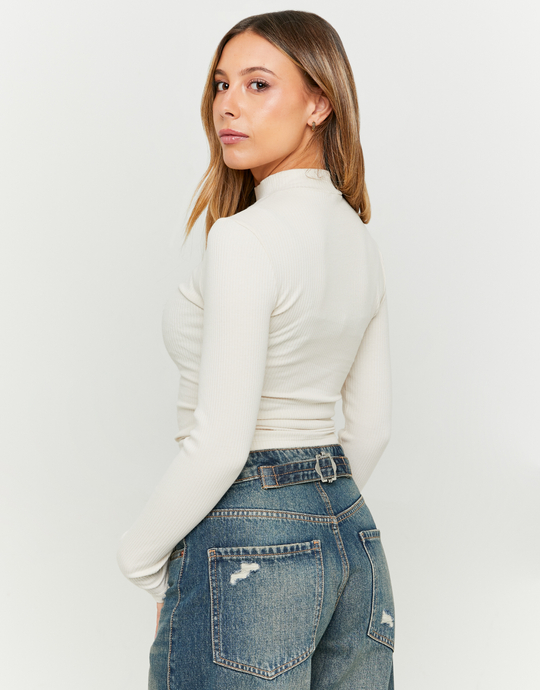 Beiges Basic T-Shirt mit hohem Kragen | TALLY WEiJL