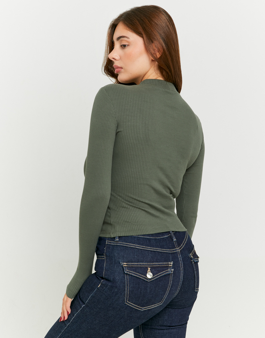 Khaki High Neck T-Shirt | TALLY WEiJL