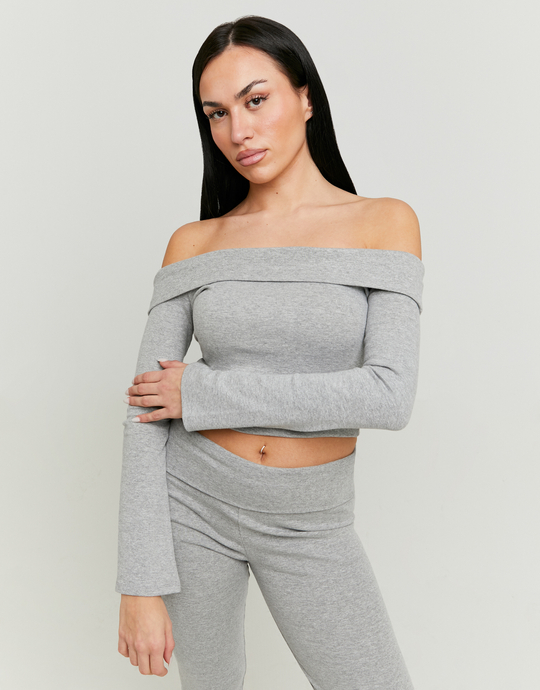 Schulterfreies figurbetontes graues Top | TALLY WEiJL