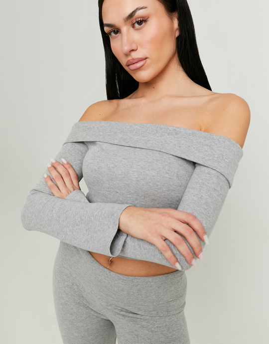 Schulterfreies figurbetontes graues Top | TALLY WEiJL