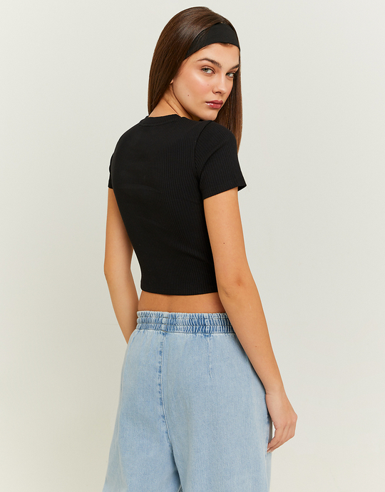 Black Cropped Short Sleeves T-shirt | TALLY WEiJL