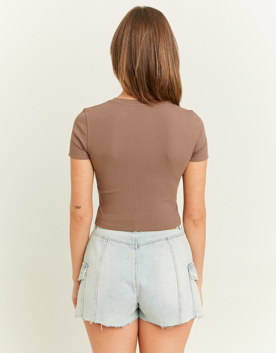 Brown Basic Cropped T-shirt | TALLY WEiJL