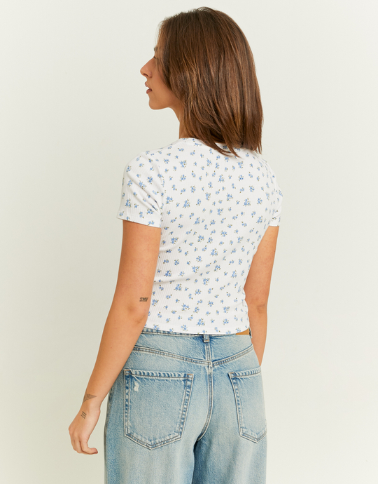 White Floral Cropped Basic T-Shirt | TALLY WEiJL
