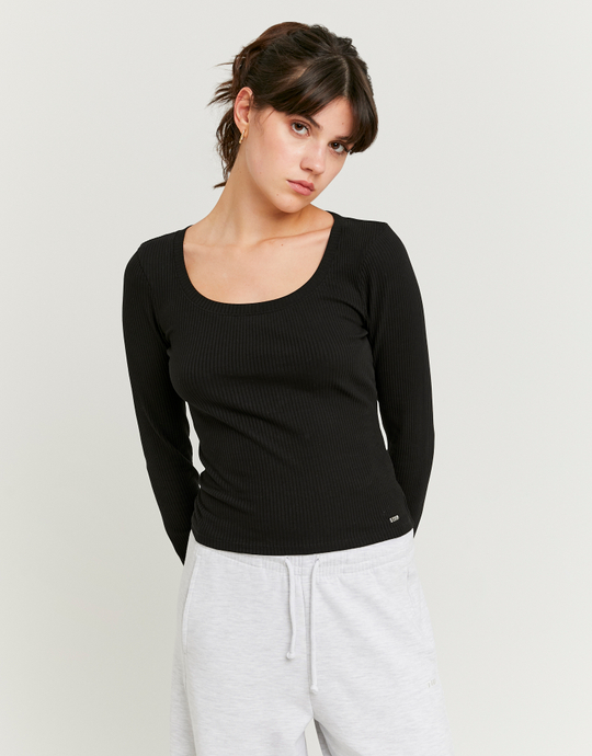 T-Shirt Noir Basique Côtelé | TALLY WEiJL