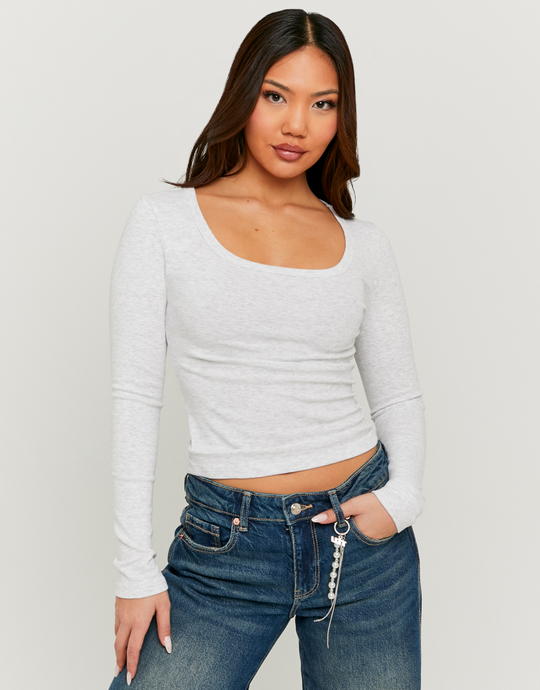 T-shirt Gris Basique à Manches Longues | TALLY WEiJL