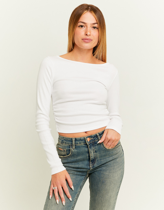 White Boat Neck Basic T-Shirt | TALLY WEiJL