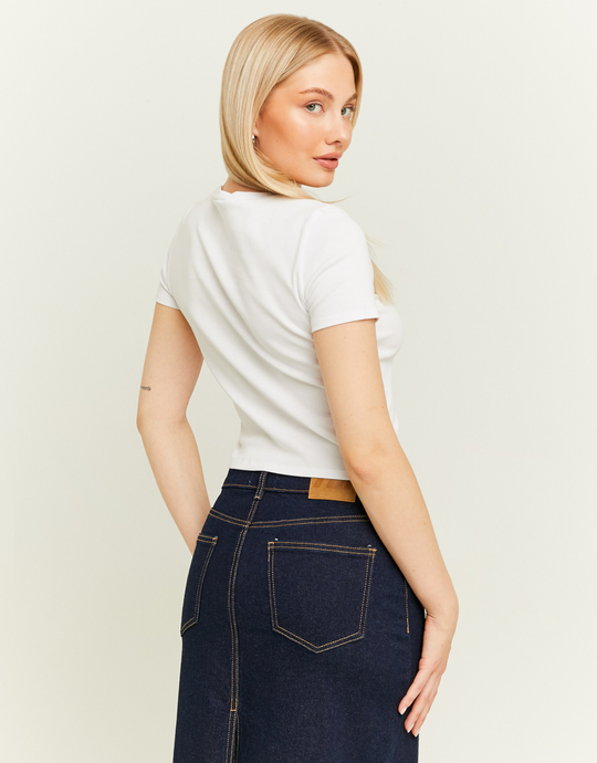 White Cropped Printed T-Shirt | TALLY WEiJL