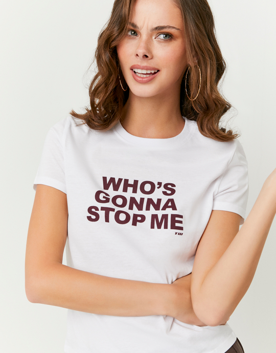 White Printed Cotton T-Shirt | TALLY WEiJL