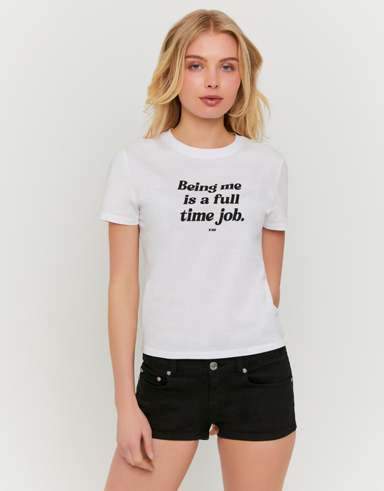 T-shirt bianca in cotone con stampa | TALLY WEiJL