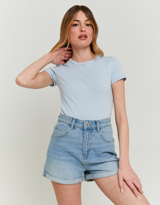Light Blue Ribbed Basic T-shirt | TALLY WEiJL