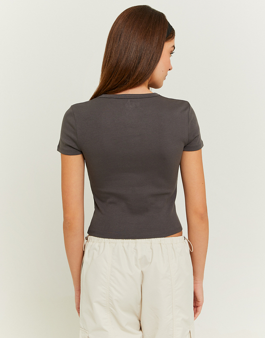 Graues Ribbed Basic T-Shirt | TALLY WEiJL