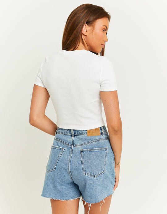 Weisses Crop T-Shirt mit Print | TALLY WEiJL