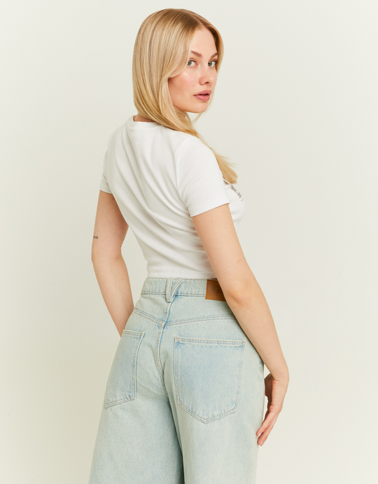White Cropped Printed T-Shirt | TALLY WEiJL