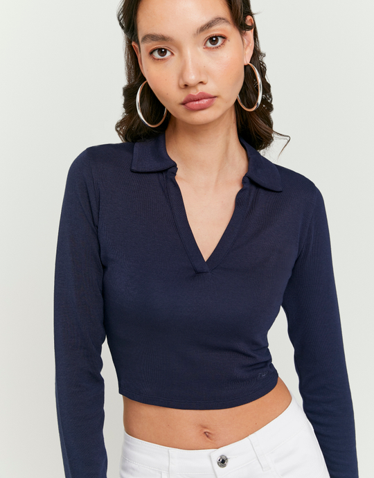 Basic blaues Langarm-T-Shirt | TALLY WEiJL