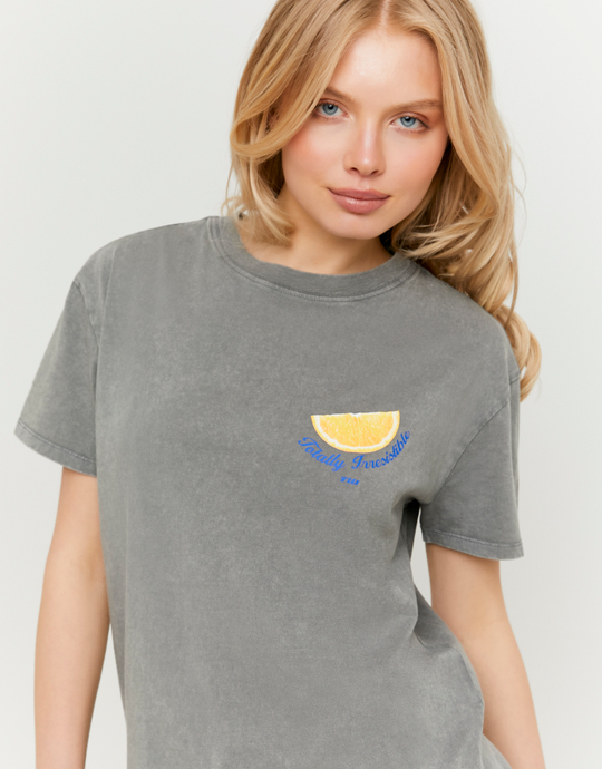 Grey Printed T-Shirt | TALLY WEiJL