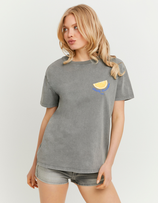 Grey Printed T-Shirt | TALLY WEiJL