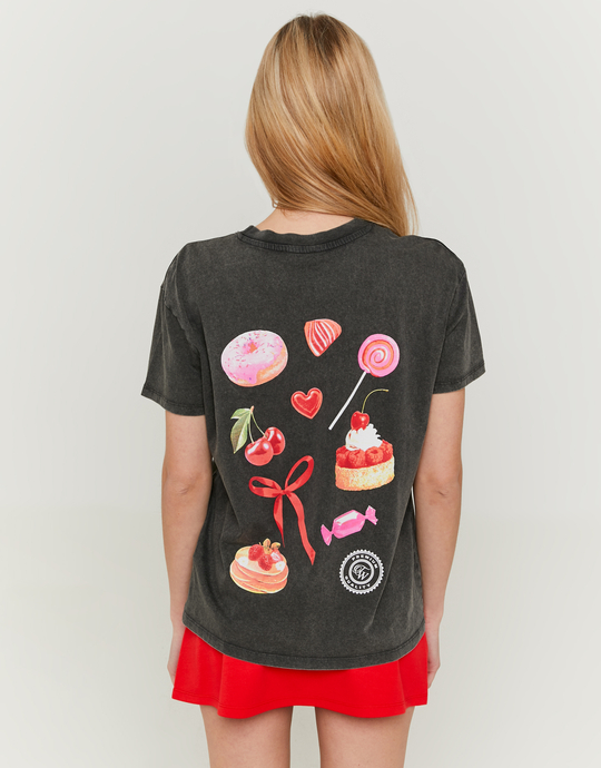 Grey Printed T-shirt Acid Wash Effect | TALLY WEiJL