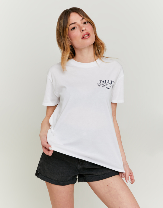 Weißes Oversize-T-Shirt mit Print | TALLY WEiJL