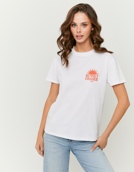 White Printed Cotton T-shirt | TALLY WEiJL