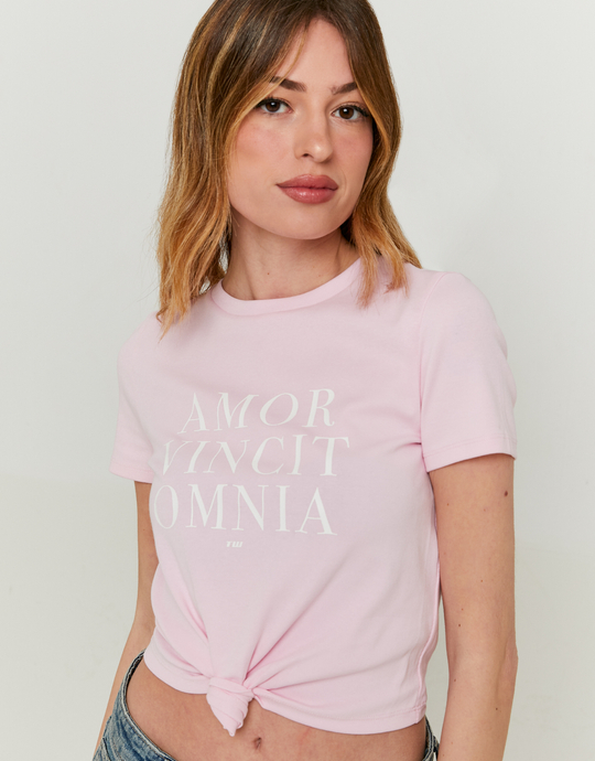 Rosa Knoten-T-Shirt mit Print | TALLY WEiJL