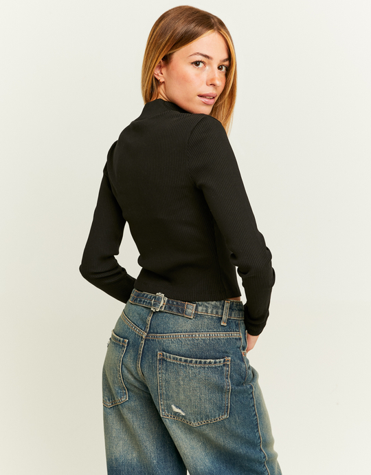 Cardigan Aderente Nero con Zip | TALLY WEiJL