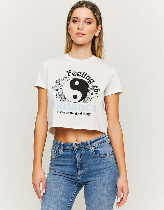 Λευκό Cropped printed T-shirt | TALLY WEiJL