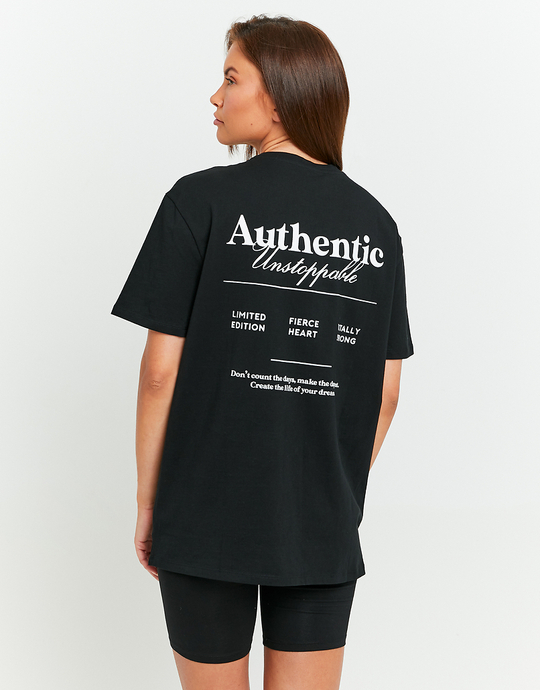 Schwarzes lockeres Print T-Shirt | TALLY WEiJL