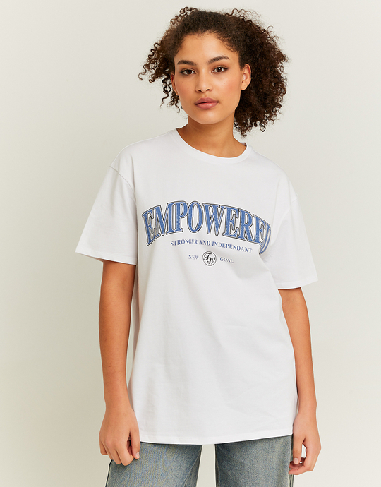 T-shirt Bianca con Fantasia e Applicazioni in Strass | TALLY WEiJL