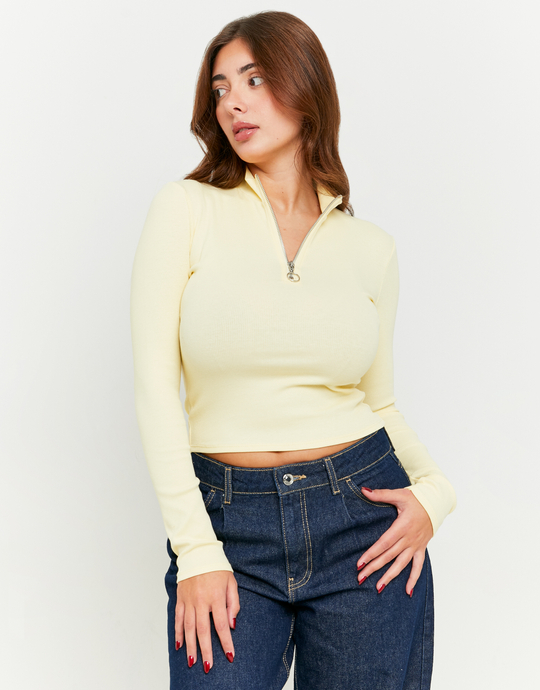 Maglietta Gialla a Collo Alto con Zip | TALLY WEiJL