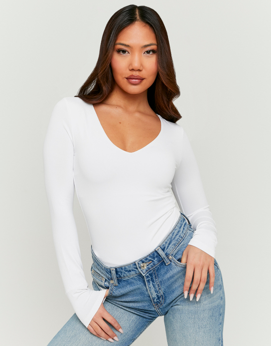 Basic White T-shirt with Long Sleeves | TALLY WEiJL