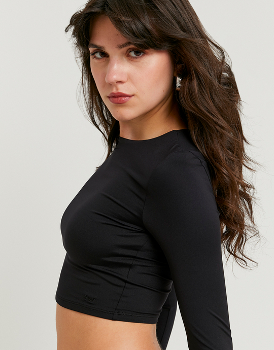 Schwarzes Cropped Basic T-Shirt | TALLY WEiJL