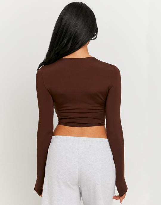 Braunes Basic Langarm-T-Shirt | TALLY WEiJL