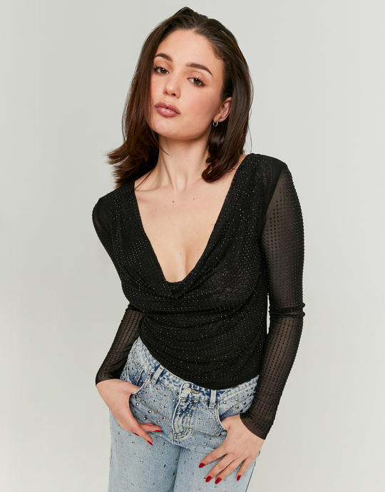 Top Trasparente Nero con Strass | TALLY WEiJL