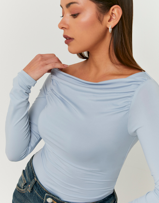 Blue Asymmetric Long Sleeve Top | TALLY WEiJL