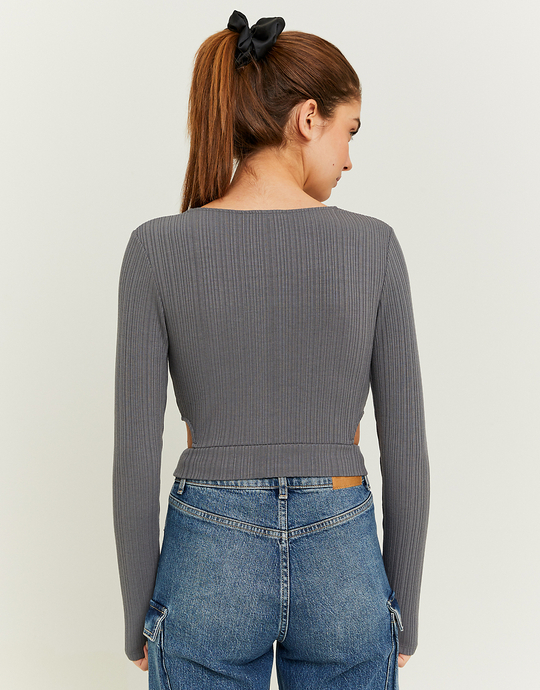 Graues Basic T-Shirt mit lateralen Cut Outs | TALLY WEiJL