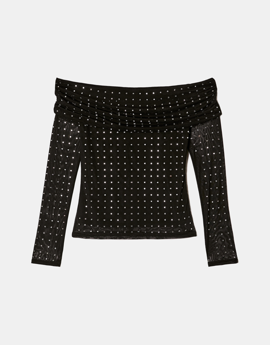 Black Off Shoulder Top with Strass | TALLY WEiJL