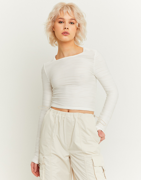 White Wavy Textured Crop Top | TALLY WEiJL