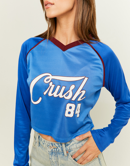 Blue Cropped Football T-Shirt | TALLY WEiJL