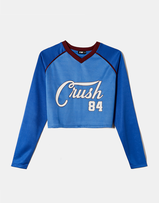 Blue Cropped Football T-Shirt | TALLY WEiJL