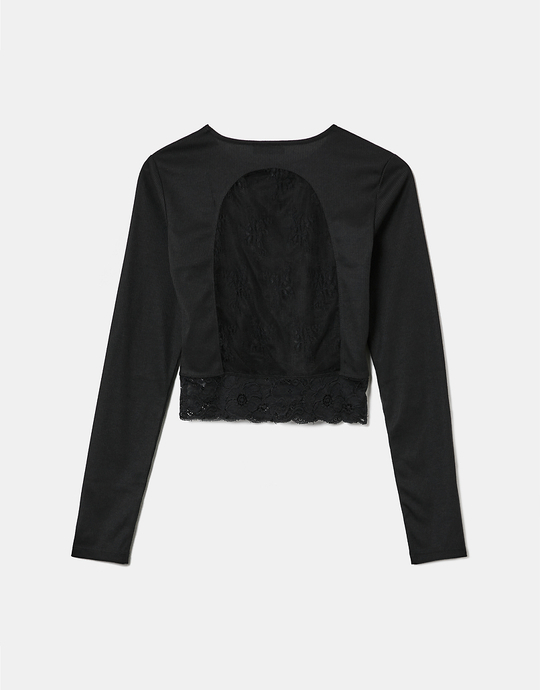 Crop Top a Maniche Lunghe in Pizzo | TALLY WEiJL