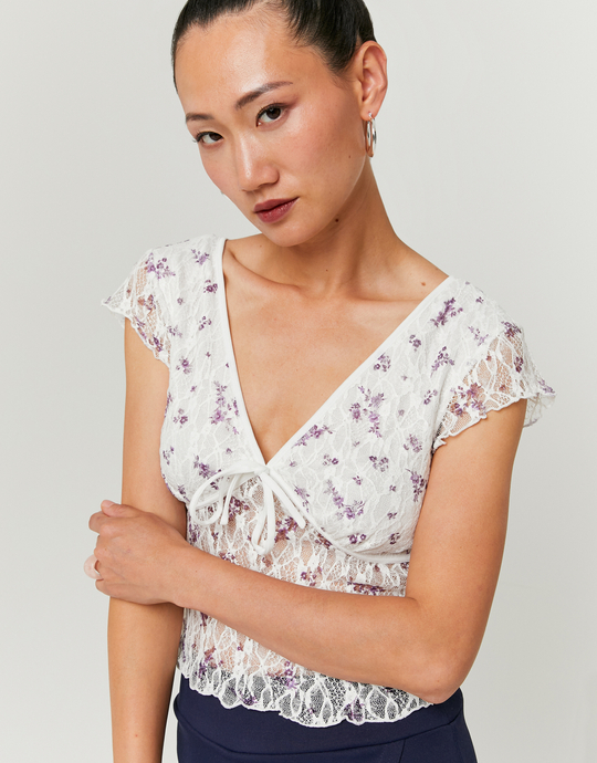 White Lace Top with Floral Print | TALLY WEiJL