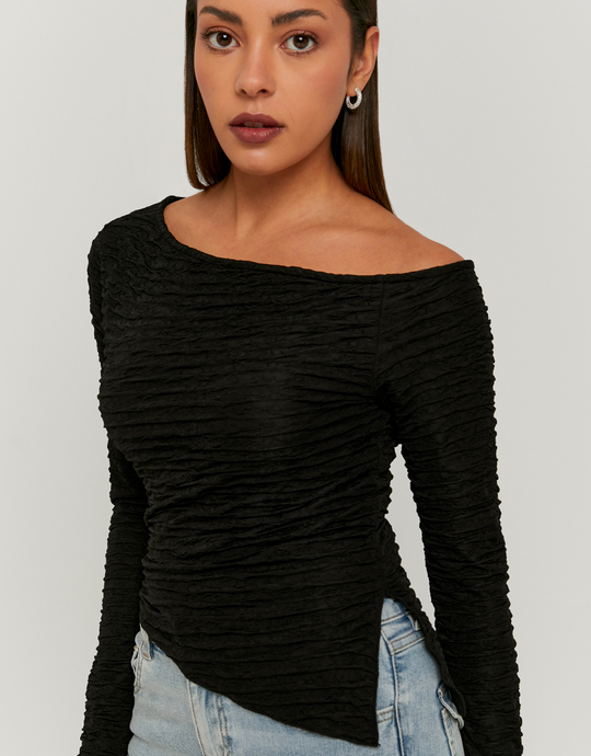 Top Asimmetrico Nero a Maniche Lunghe | TALLY WEiJL