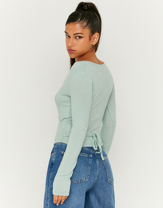 Niebieski top z długim rękawem z wiązaniem | TALLY WEiJL