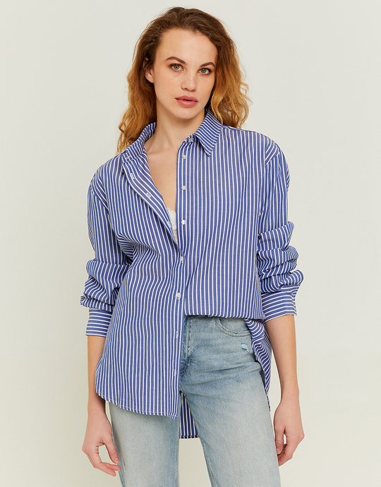 Blue Oversize Shirt with White Stripes | TALLY WEiJL