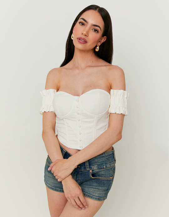 Weißes schulterfreies Korsett-Top | TALLY WEiJL