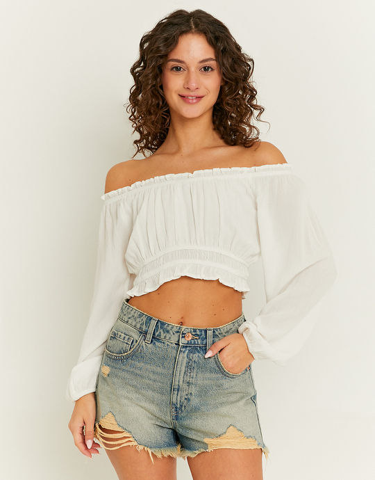 Crop Top Blanc Froncé | TALLY WEiJL