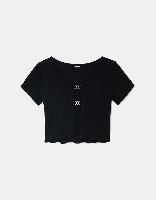 TALLY WEiJL, Schwarzes kurzes Top mit Fancy Detail for Women