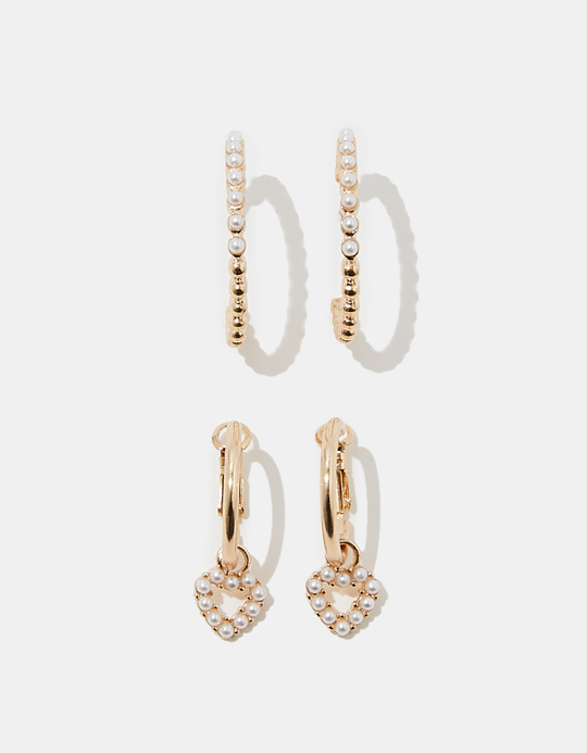 TALLY WEiJL, Golden Pearl Earring Set for Women