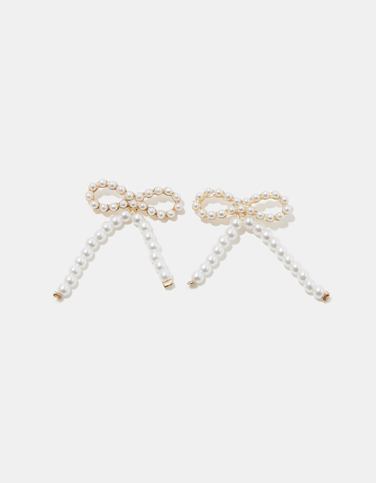 TALLY WEiJL, Golden Pearl Bow Earrings for Women