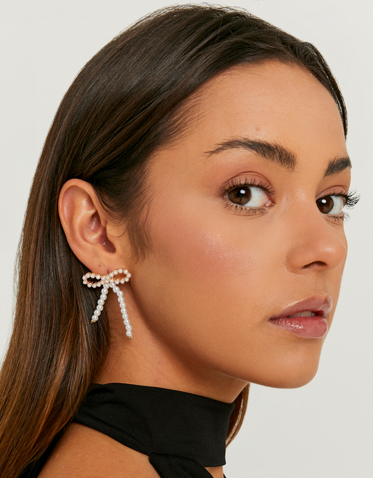 TALLY WEiJL, Golden Pearl Bow Earrings for Women